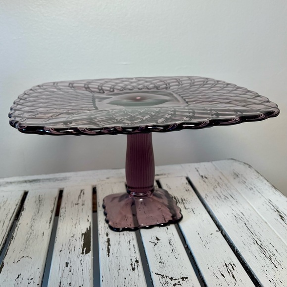 Vintage LE Smith Trellis Lavender Purple Square Pedestal Cake Plate Stand - Picture 12 of 15